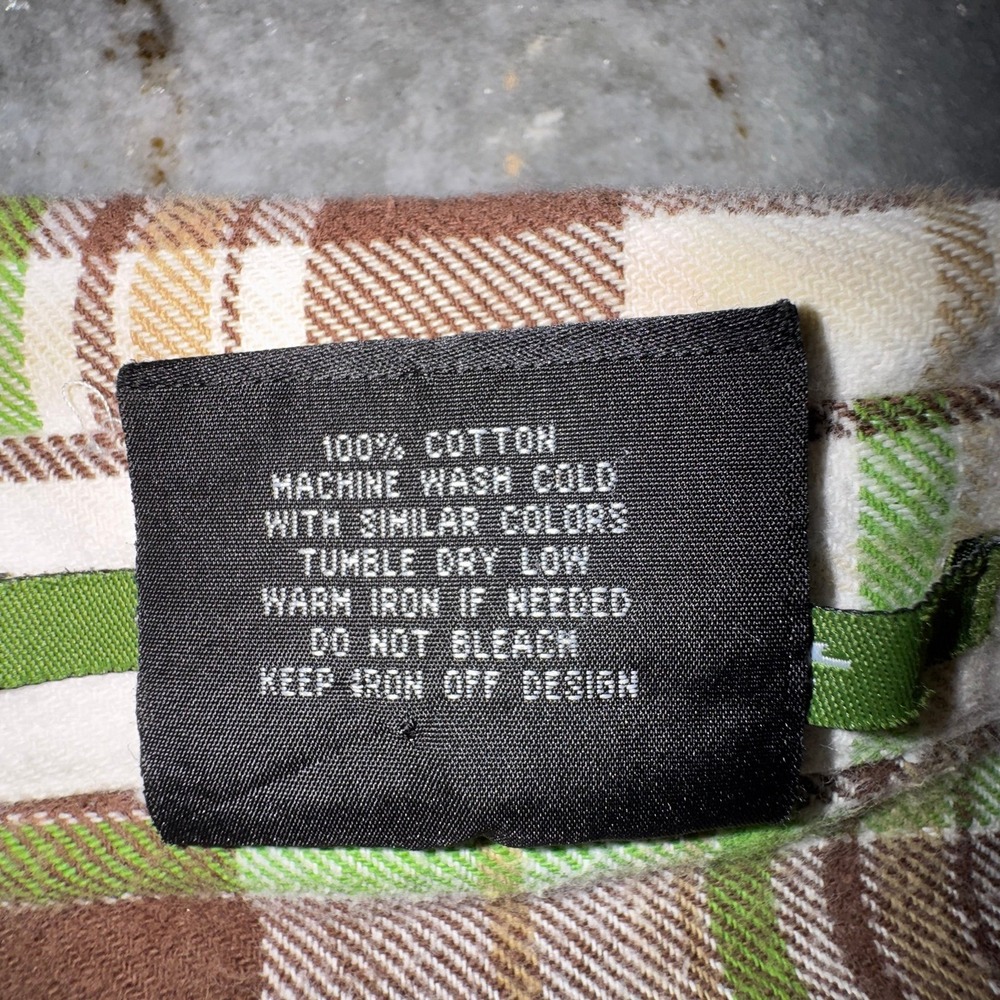 Y2K‎ South Pole Large Flannel Plaid Button Down Long Sleeve Brown Green Shirt - Picture 8 of 8